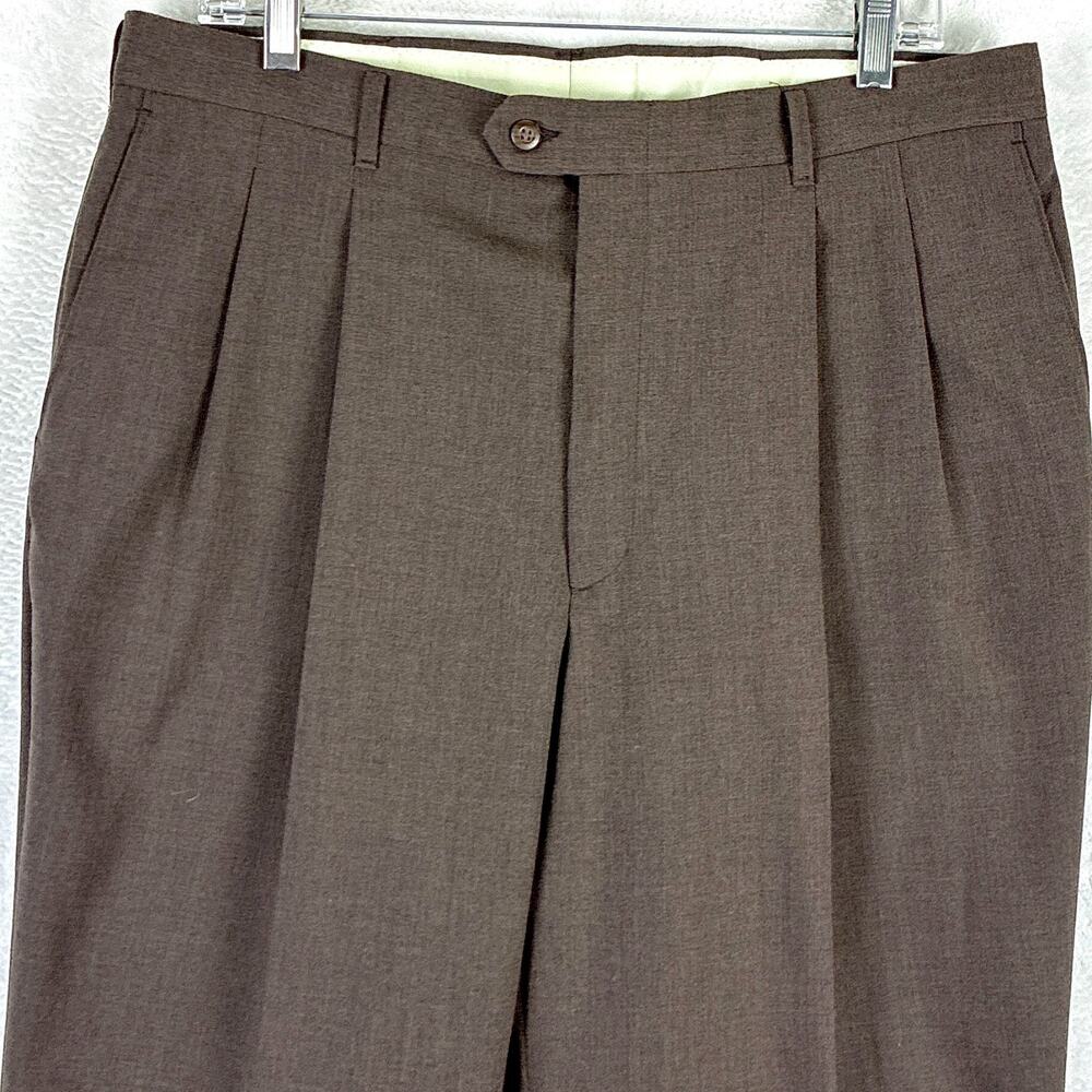 VTG Reed St James Double Pleated Pants Mens 36x32 (34x33) Brown Rayon 80s 90s